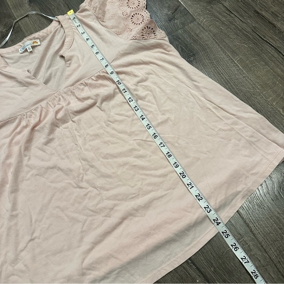 C&C California Blouse Top Blush Pink Eyelet Flutter Sleeve Cotton Rayon Soft XL - Picture 11 of 12